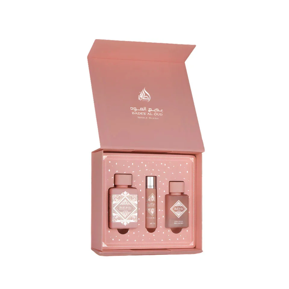 Badee Al Oud Noble Blush Gift Set by Lattafa Perfumes | 100ml EDP, 12ml Travel Spray & 50ml Hair Mist