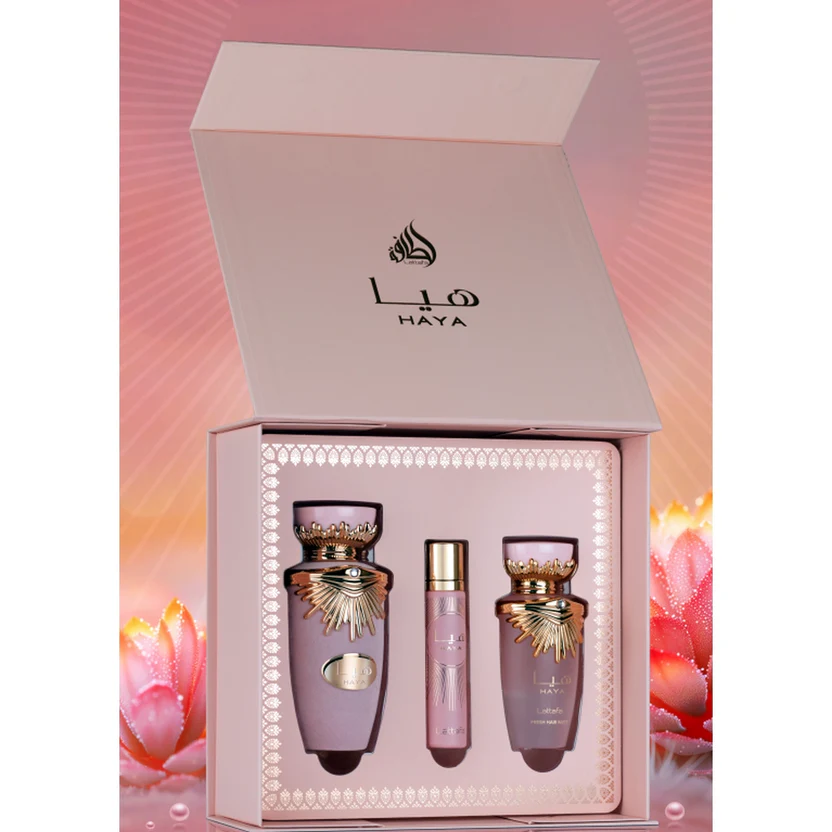 Lattafa Haya Fragrance Gift Set (100ml EDP, 12ml Travel Spray & 50ml Hair Mist) by Lattafa