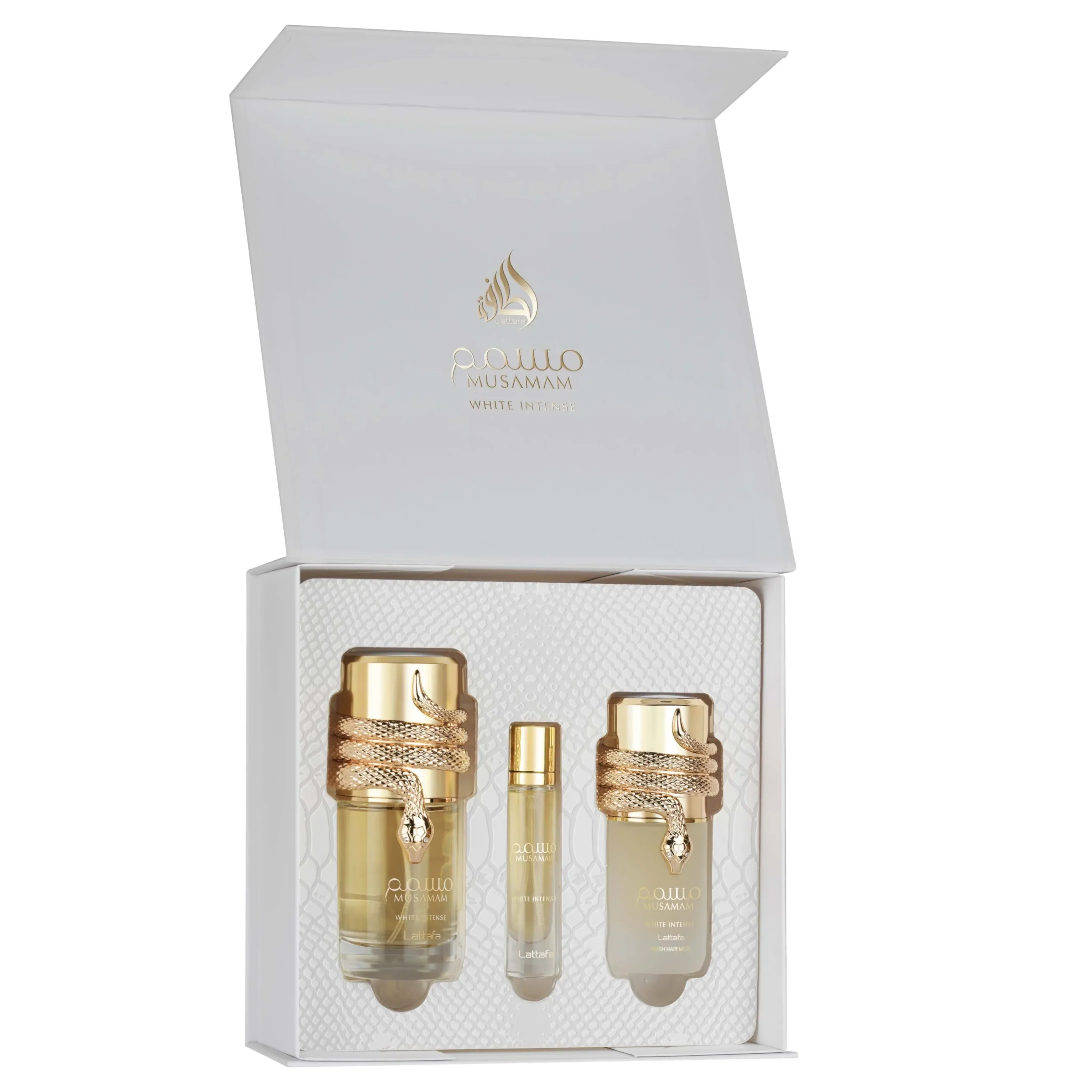 Lattafa Musamam White Intense Gift Set (100ml EDP, 12ml Travel Perfume & 50ml Hair Mist) by Lattafa